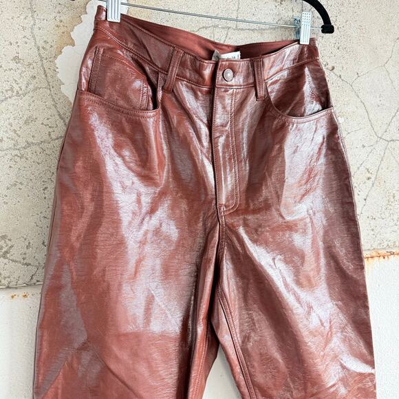 Abercrombie Leather Pants 90s Straight Let Ultra High Rise Curve Love Brown 30 - Picture 3 of 8